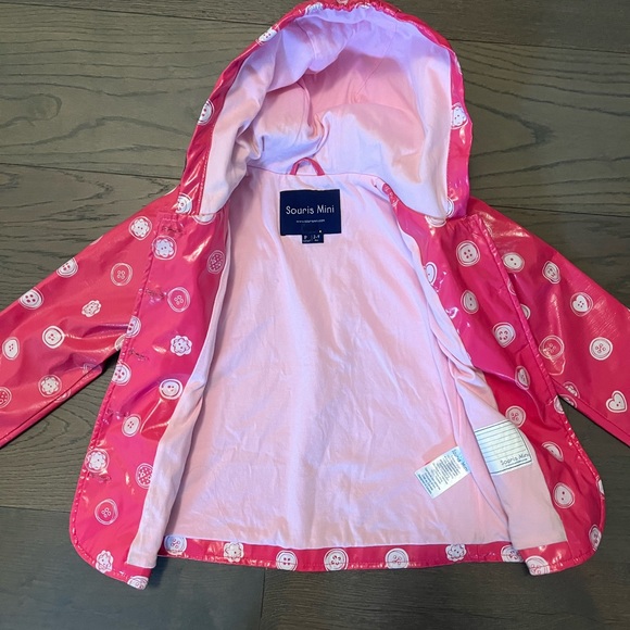Souris Mini pink rain coat sz 3/4 kids EUC - Picture 3 of 4